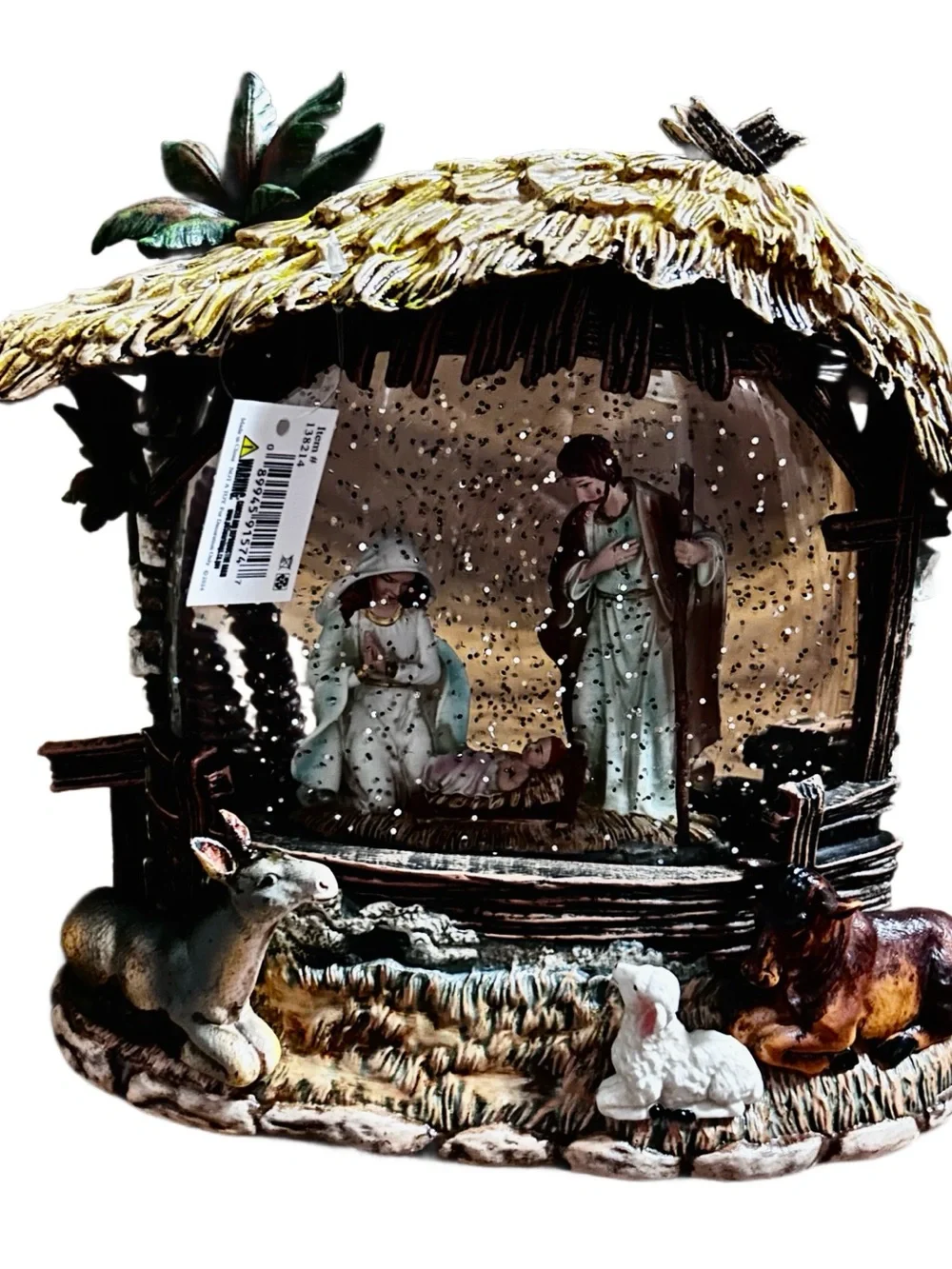 Roman ~ Holy Family & Animals W/ Stable ~ Lighted Swirl Water Lantern ~ New